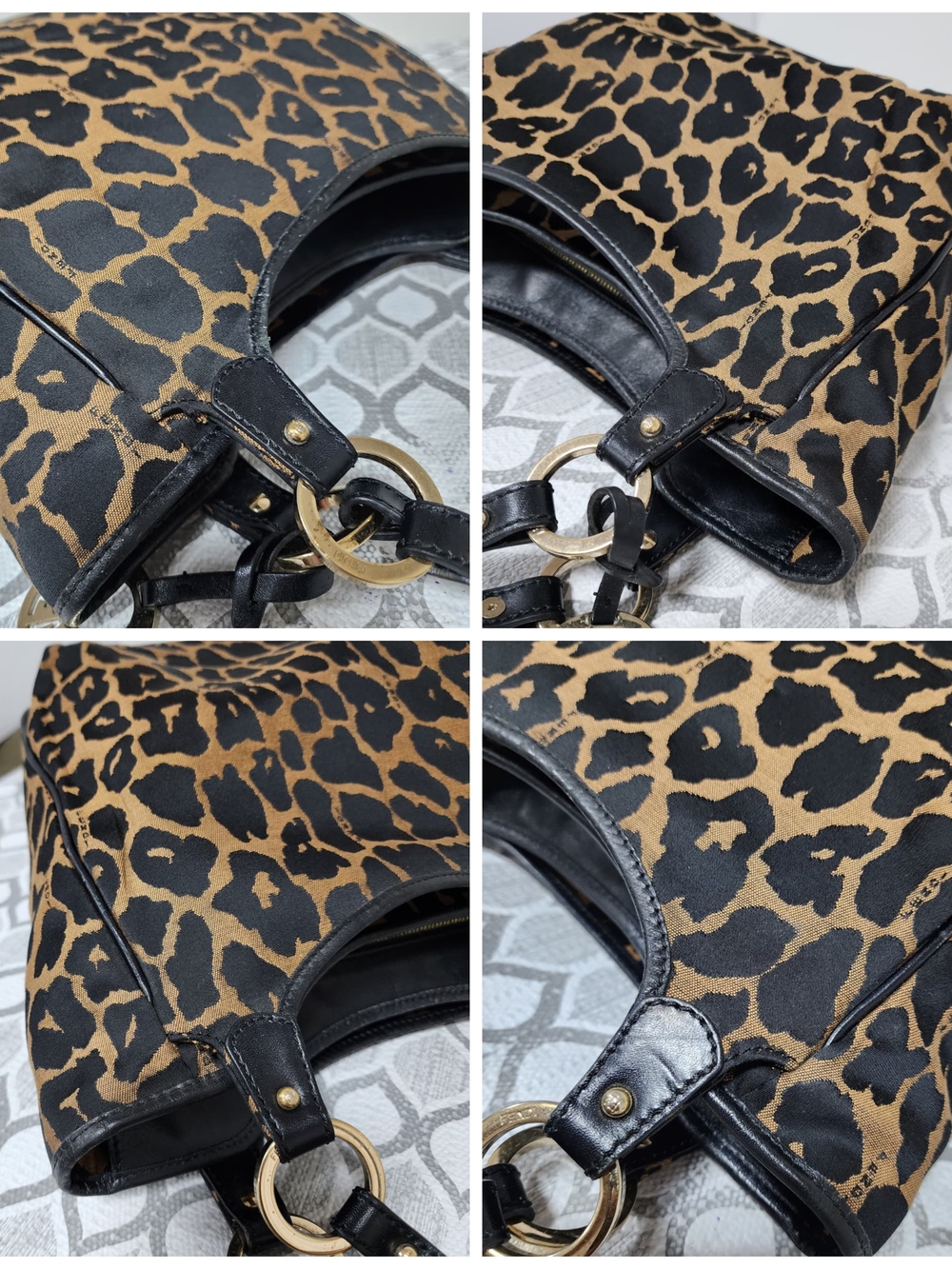 Fendi Leopard Print Canvas Shoulder Bag Brown/Black - Picture 12 of 14